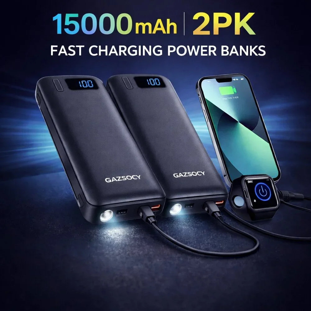 2 Pack Power Bank ,15000 mAh Fast Charging ,Compatible All USB TYPE DEVICES
